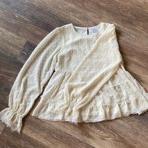 Polagram size small cream lace Swiss dot blouse
